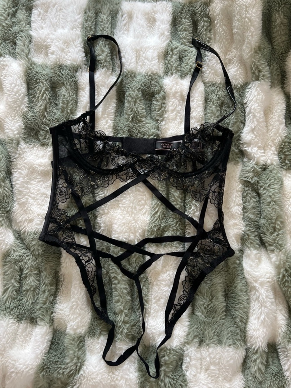 Victoria's Secret Black Lace Strappy Teddy